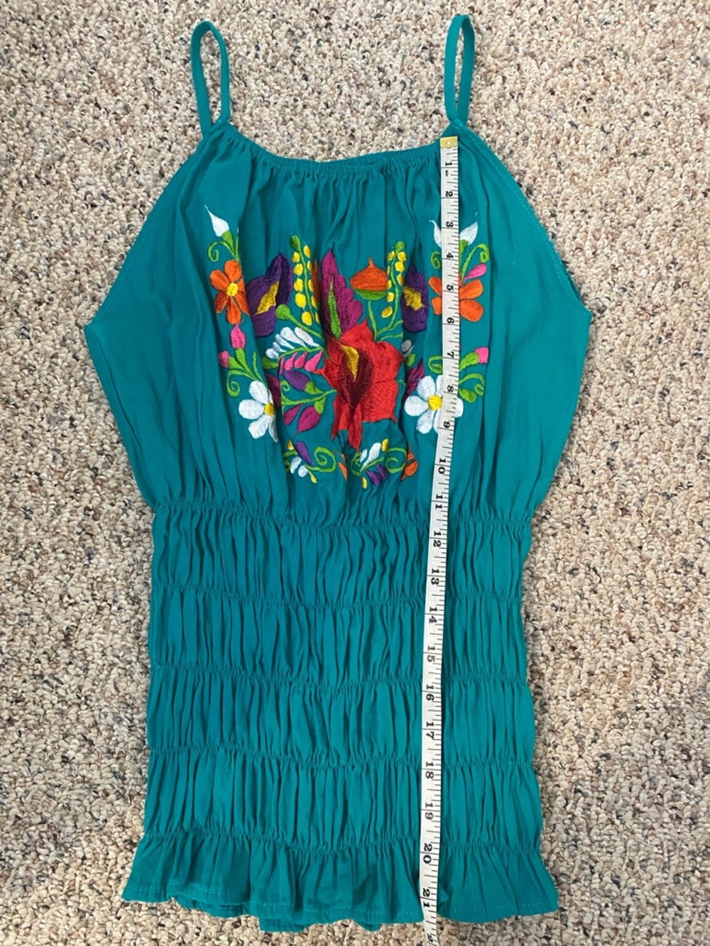 ๐ BOGO 100% Cotton Teal Embroidered Floral Smocked Tank Top ๐ - Picture 5 of 5